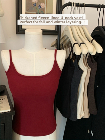 Ženski bez rukava top s U izrezom, fleece podstava, uska silueta, Derong materijal, jesen 2024