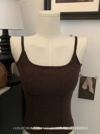 Ženski bez rukava top s U izrezom, fleece podstava, uska silueta, Derong materijal, jesen 2024