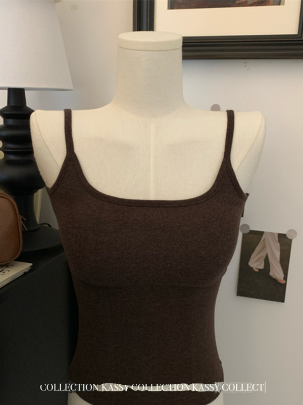 Ženski bez rukava top s U izrezom, fleece podstava, uska silueta, Derong materijal, jesen 2024