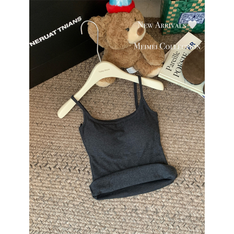 Ženski bez rukava top s U izrezom, fleece podstava, uska silueta, Derong materijal, jesen 2024