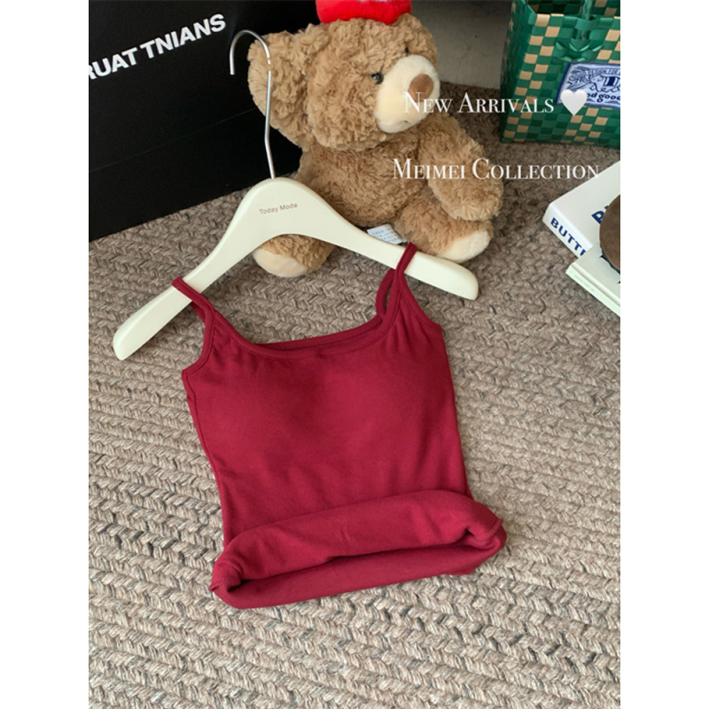 Ženski bez rukava top s U izrezom, fleece podstava, uska silueta, Derong materijal, jesen 2024