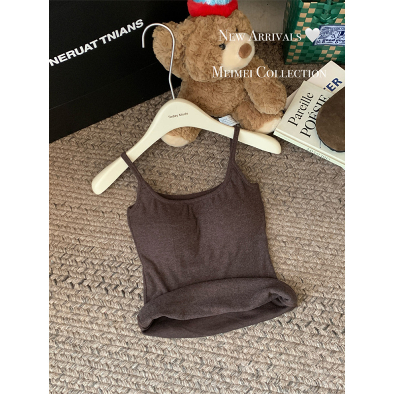 Ženski bez rukava top s U izrezom, fleece podstava, uska silueta, Derong materijal, jesen 2024