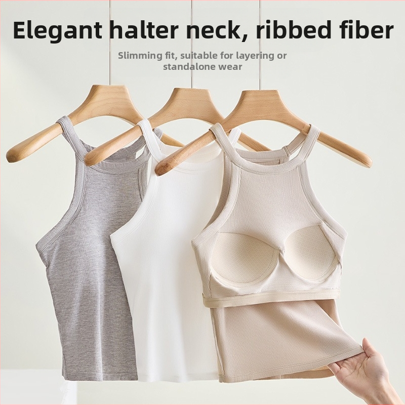 Halter top s vloženými bavlnenými vankúšikmi; materiál: viskóza (95-100% viskóza); hmotnosť tkaniny: stredná (181-200 g/m²); výstrih: okrúhly; štýl: halter, univerzálny