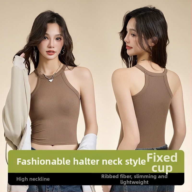 Halter top s vloženými bavlnenými vankúšikmi; materiál: viskóza (95-100% viskóza); hmotnosť tkaniny: stredná (181-200 g/m²); výstrih: okrúhly; štýl: halter, univerzálny