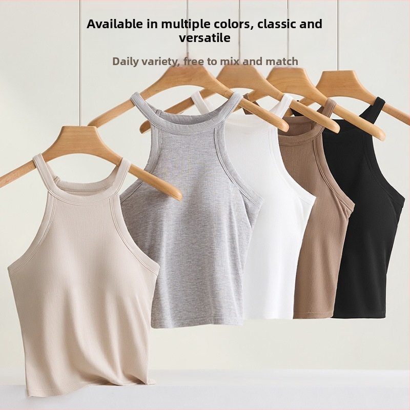 Halter top s vloženými bavlnenými vankúšikmi; materiál: viskóza (95-100% viskóza); hmotnosť tkaniny: stredná (181-200 g/m²); výstrih: okrúhly; štýl: halter, univerzálny