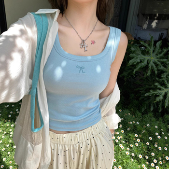 Ženski kamizol top, s naramenicama, kvadratni izrez, uzorak mašnice, kratka duljina 40–50 cm