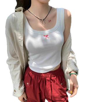 Ženski kamizol top, s naramenicama, kvadratni izrez, uzorak mašnice, kratka duljina 40–50 cm