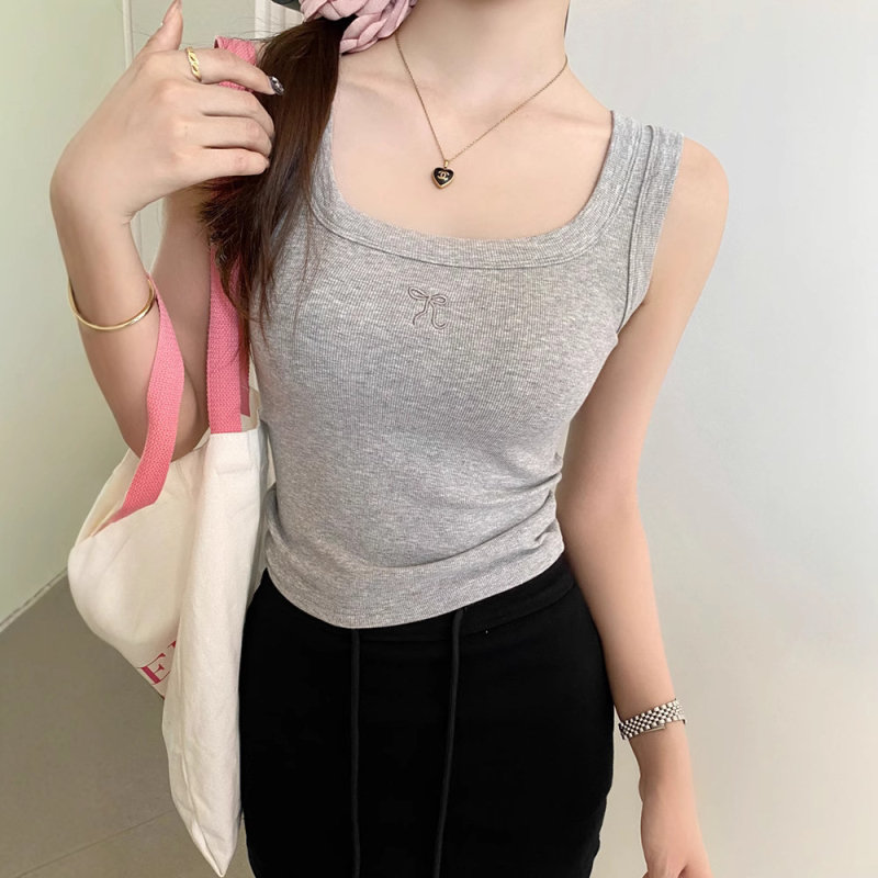 Ženski kamizol top, s naramenicama, kvadratni izrez, uzorak mašnice, kratka duljina 40–50 cm