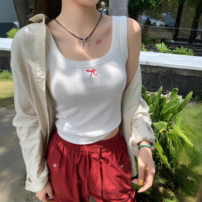 Ženski kamizol top, s naramenicama, kvadratni izrez, uzorak mašnice, kratka duljina 40–50 cm