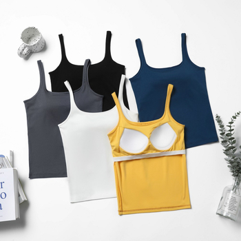 Tank top s trakama i ugrađenim jastučićem za dojke, U-leđa, nizak izrez — viskoza 50–70%