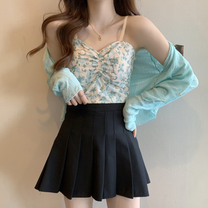 Najlon camisole s cvjetnom čipkom i jastučićem za prsa, V-izrez, ljeto