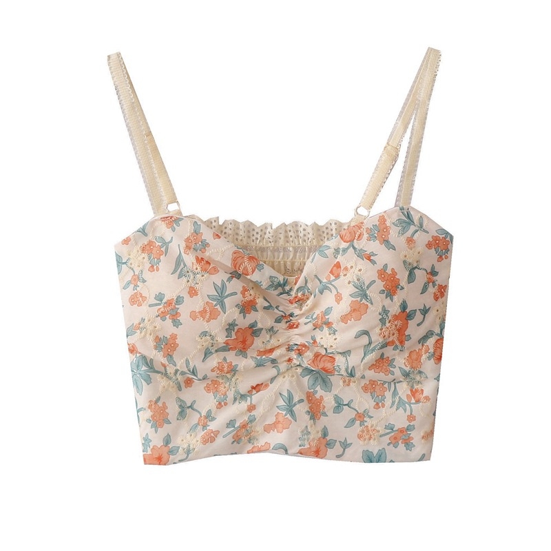 Najlon camisole s cvjetnom čipkom i jastučićem za prsa, V-izrez, ljeto