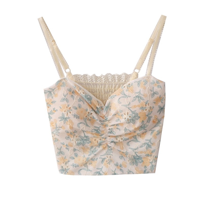 Najlon camisole s cvjetnom čipkom i jastučićem za prsa, V-izrez, ljeto