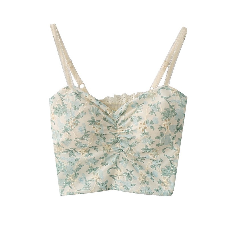 Najlon camisole s cvjetnom čipkom i jastučićem za prsa, V-izrez, ljeto