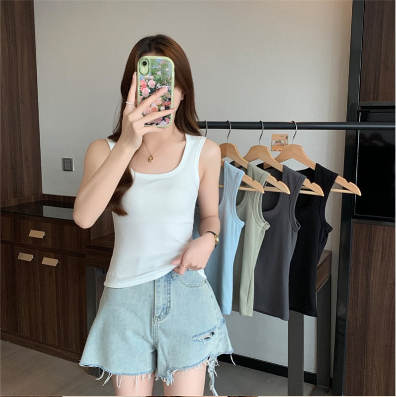 Ženski top bez rukava s kvadratnim izrezom, lagana poliester-viskozna smjesa, ležernog kroja, regularna duljina, jednobojan