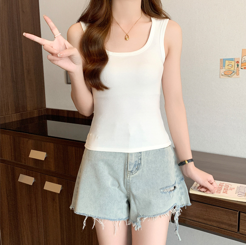 Ženski top bez rukava s kvadratnim izrezom, lagana poliester-viskozna smjesa, ležernog kroja, regularna duljina, jednobojan