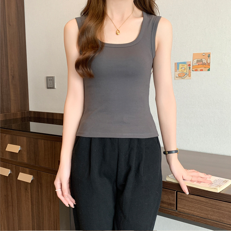 Ženski top bez rukava s kvadratnim izrezom, lagana poliester-viskozna smjesa, ležernog kroja, regularna duljina, jednobojan