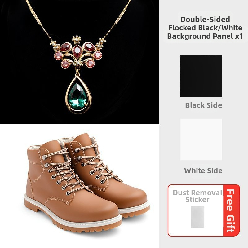 Divpusīgs flokēts foto fons, bieza necaurlaidīga melna fona tortēm un juvelierizstrādājumiem