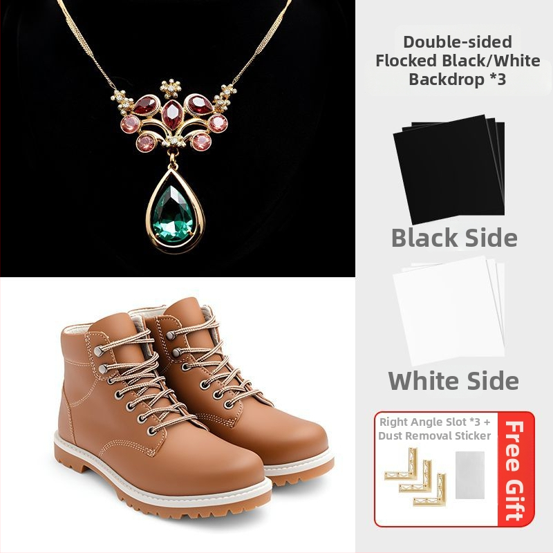 Divpusīgs flokēts foto fons, bieza necaurlaidīga melna fona tortēm un juvelierizstrādājumiem