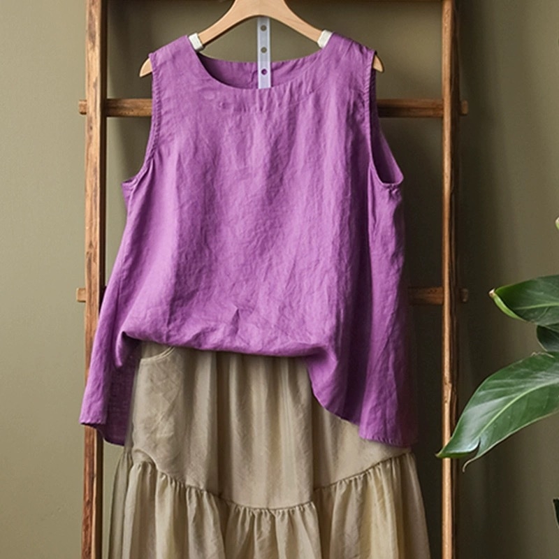 Camisola od pamuka i lana, slobodan kroj, duljina 50–65 cm, sadržaj pamuka 50–70%, naramenice ne skinute