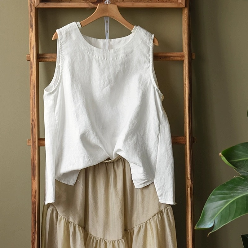 Camisola od pamuka i lana, slobodan kroj, duljina 50–65 cm, sadržaj pamuka 50–70%, naramenice ne skinute