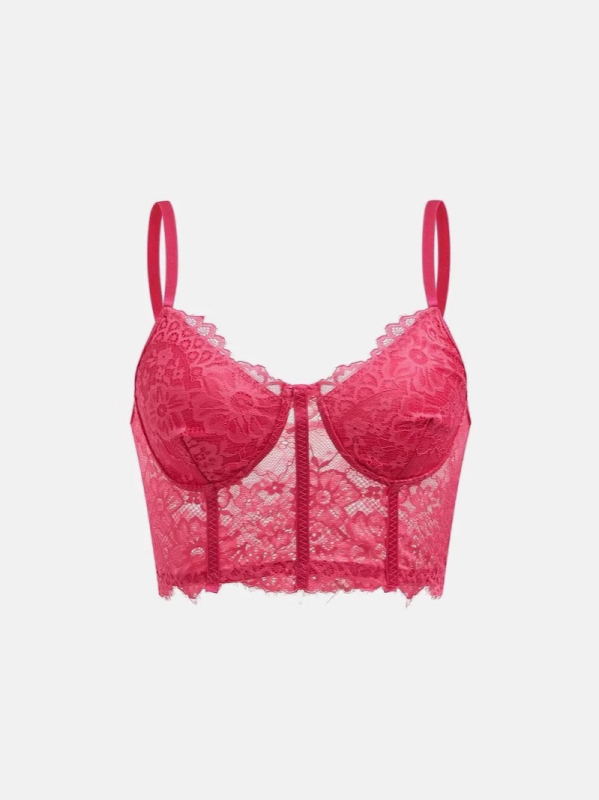 Čipkasti top-korset s trakama, cvjetni uzorak, sling stil, uski kroj, kratka duljina
