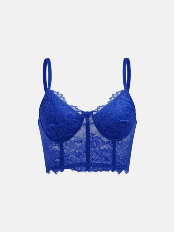 Čipkasti top-korset s trakama, cvjetni uzorak, sling stil, uski kroj, kratka duljina