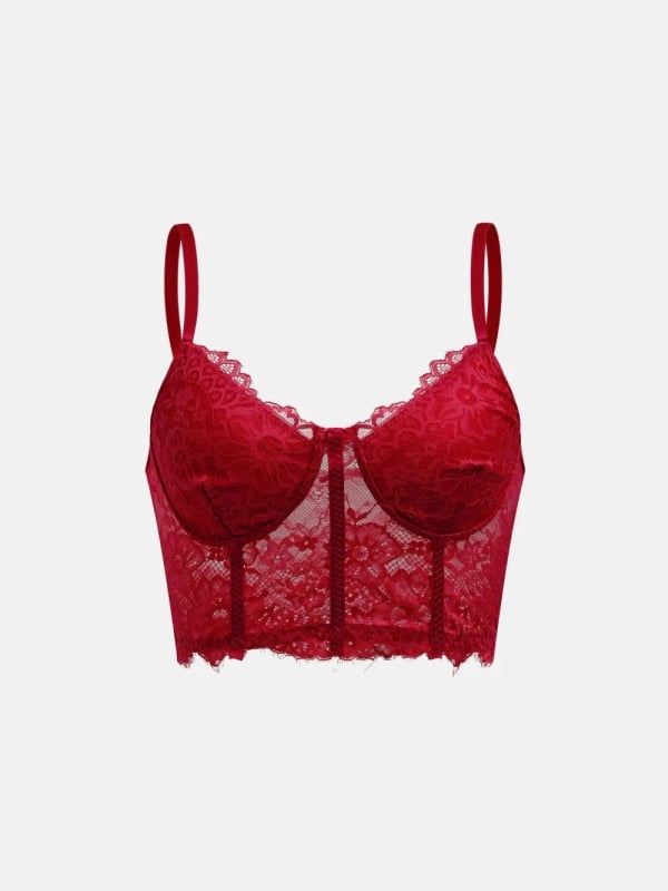 Čipkasti top-korset s trakama, cvjetni uzorak, sling stil, uski kroj, kratka duljina
