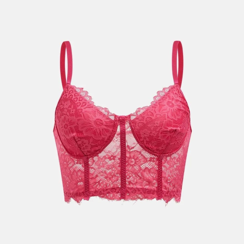 Čipkasti top-korset s trakama, cvjetni uzorak, sling stil, uski kroj, kratka duljina