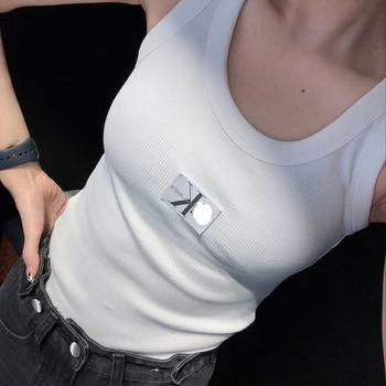 Slim-fit kamizola s tiskom slova, pamuk/spandeks mješavina, kratki bez rukava, remenčić, proljeće 2025