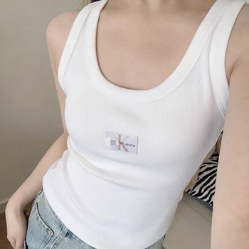 Slim-fit kamizola s tiskom slova, pamuk/spandeks mješavina, kratki bez rukava, remenčić, proljeće 2025