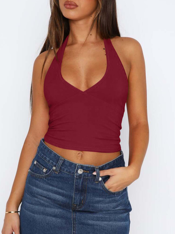 Halter top, uski kroj, V-izrez, duljina 50-65 cm, Lycra/Spandex 80-90%