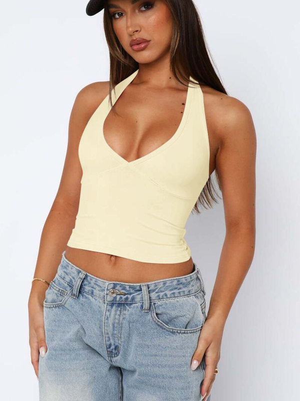 Halter top, uski kroj, V-izrez, duljina 50-65 cm, Lycra/Spandex 80-90%