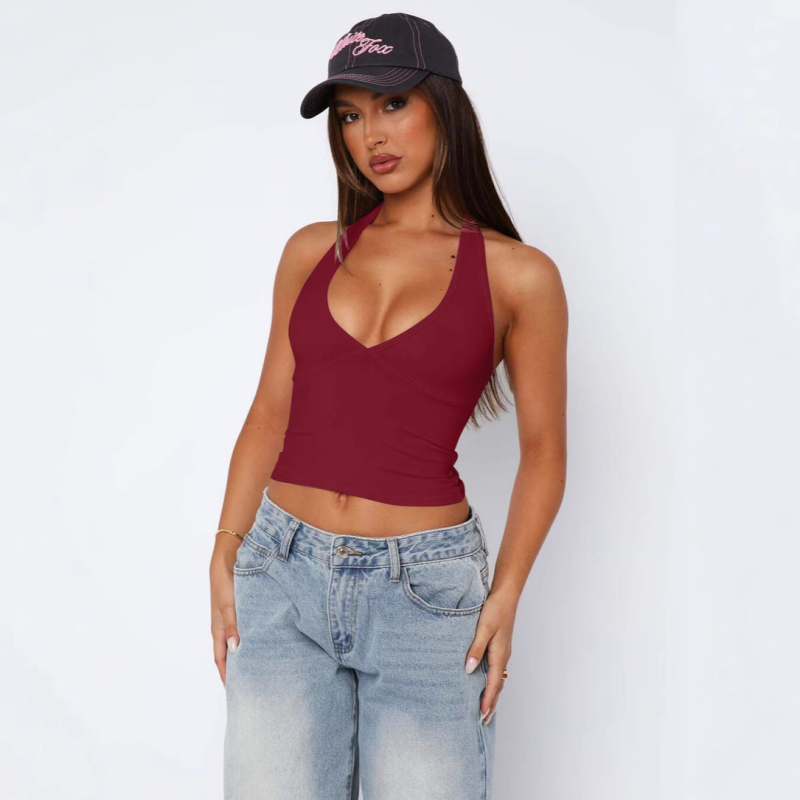 Halter top, uski kroj, V-izrez, duljina 50-65 cm, Lycra/Spandex 80-90%
