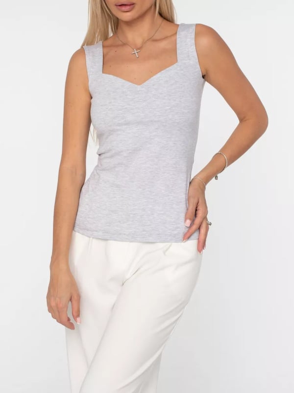 Ženski top bez rukava s V izrezom - Slim fit, poliester 95%+, jednobojni uzorak, fiksne naramenice