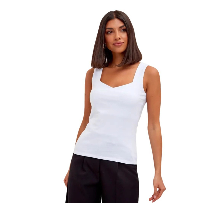 Ženski top bez rukava s V izrezom - Slim fit, poliester 95%+, jednobojni uzorak, fiksne naramenice
