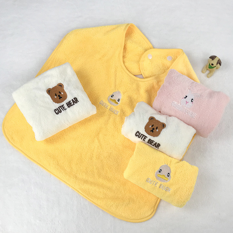 Bavete bebeluș în formă de U, din coral velvet, cu imprimeu desen animat, anti-murdărire, potrivit pentru sugari și copii mici (0–3 ani)