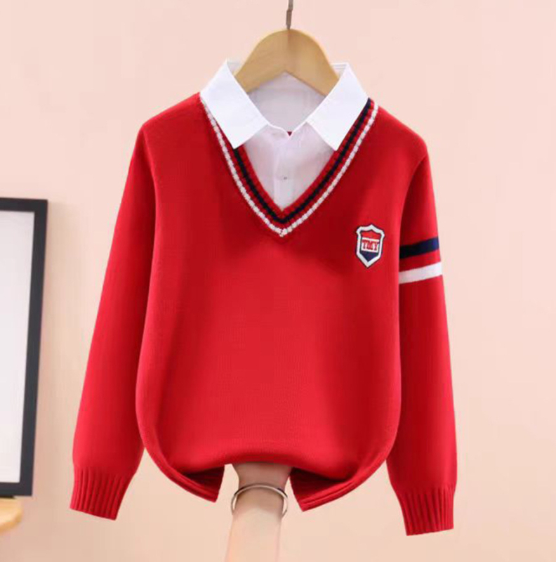 Момчешки памучен трикотажен пуловер, подплатен с флис, удебелен, дълги ръкави