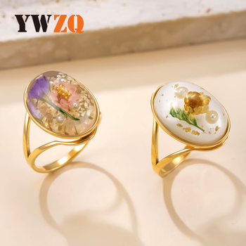 Inel cu rășină epoxidică și floare veșnică, oțel inoxidabil, design geometric, accesoriu pentru femei, electroplatinare, stil palat, vintage artistic