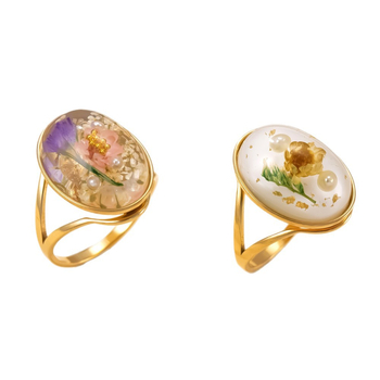 Inel cu rășină epoxidică și floare veșnică, oțel inoxidabil, design geometric, accesoriu pentru femei, electroplatinare, stil palat, vintage artistic