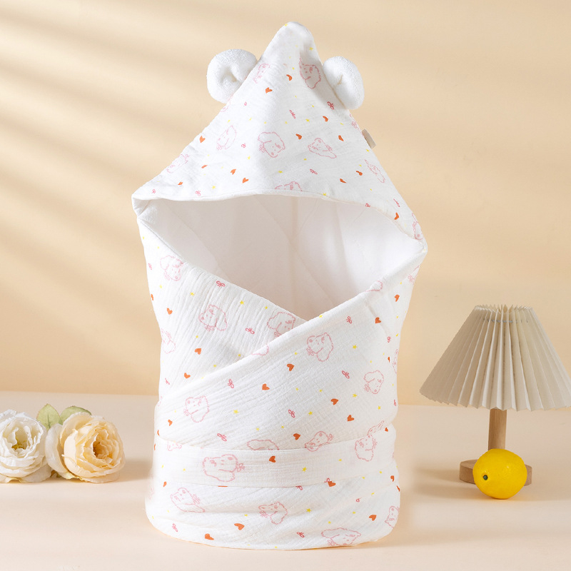 Kisbabák kapucnival takarója, 100% pamut, antibakteriális 7A, állat- és rajzfilmsz mintázat, újszülötteknek
