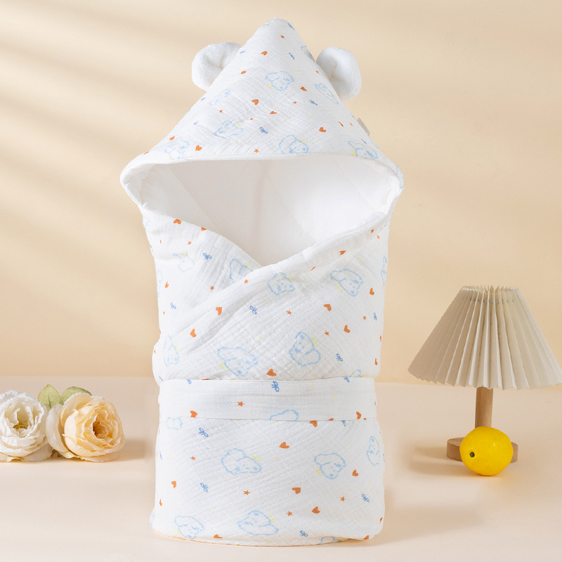 Kisbabák kapucnival takarója, 100% pamut, antibakteriális 7A, állat- és rajzfilmsz mintázat, újszülötteknek
