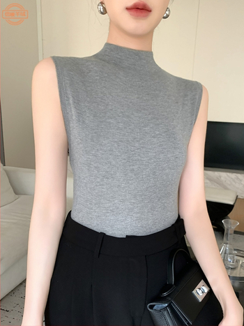 Slim-Fit vuneni pleteni camisole top s polu-visokim ovratnikom, proljeće 2025