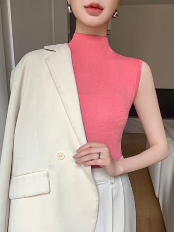 Slim-Fit vuneni pleteni camisole top s polu-visokim ovratnikom, proljeće 2025