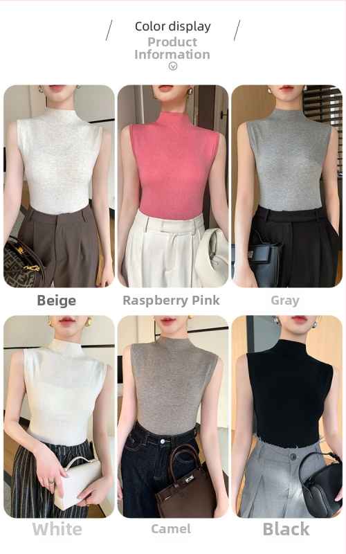 Slim-Fit vuneni pleteni camisole top s polu-visokim ovratnikom, proljeće 2025