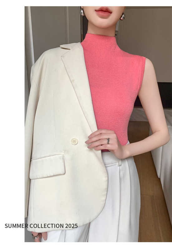 Slim-Fit vuneni pleteni camisole top s polu-visokim ovratnikom, proljeće 2025