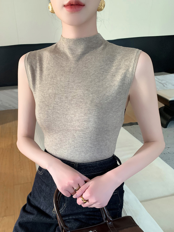 Slim-Fit vuneni pleteni camisole top s polu-visokim ovratnikom, proljeće 2025