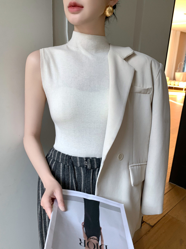 Slim-Fit vuneni pleteni camisole top s polu-visokim ovratnikom, proljeće 2025