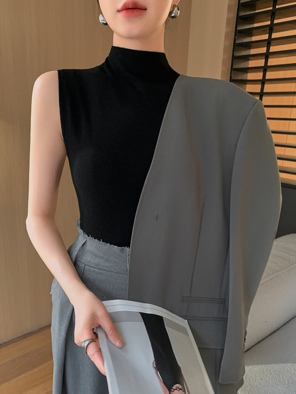 Slim-Fit vuneni pleteni camisole top s polu-visokim ovratnikom, proljeće 2025