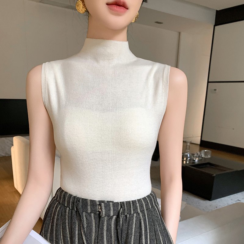Slim-Fit vuneni pleteni camisole top s polu-visokim ovratnikom, proljeće 2025